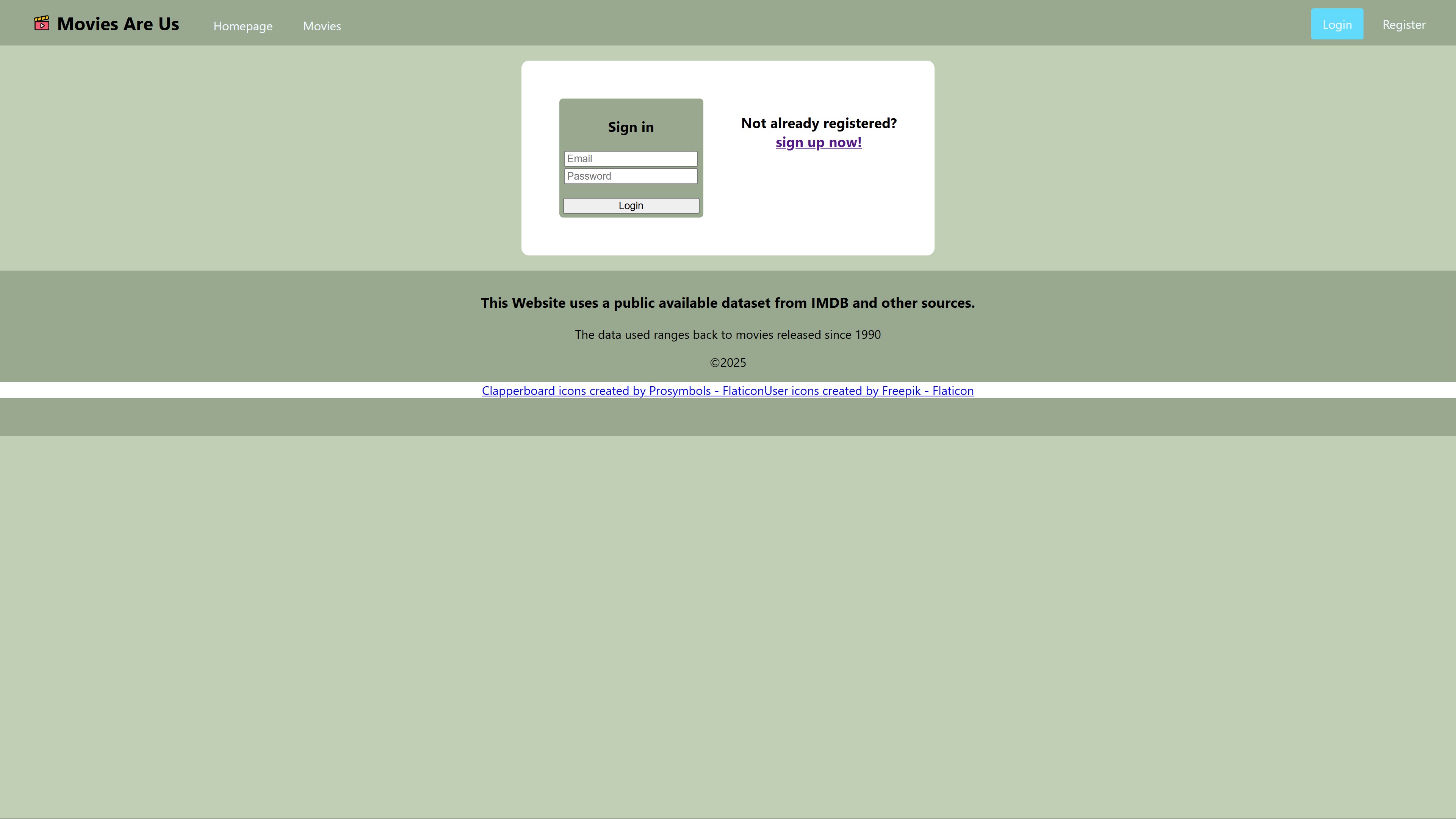 Screenshot of the Movie website homescreen involving the greeting with a movie poster background.