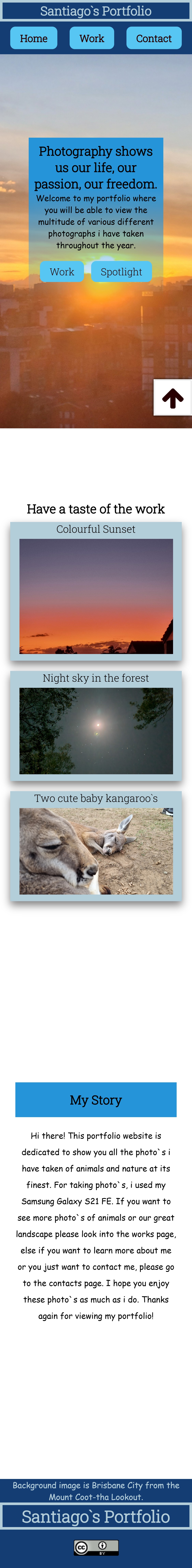 Screenshot of the Animal Portfolio Website that includes the whole homepage that involves the popular animals and a story about myself